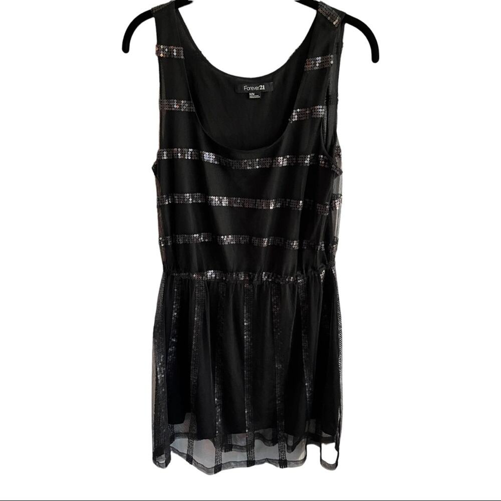Forever 21 Black Mesh Tank Dress Sequin Details Medium